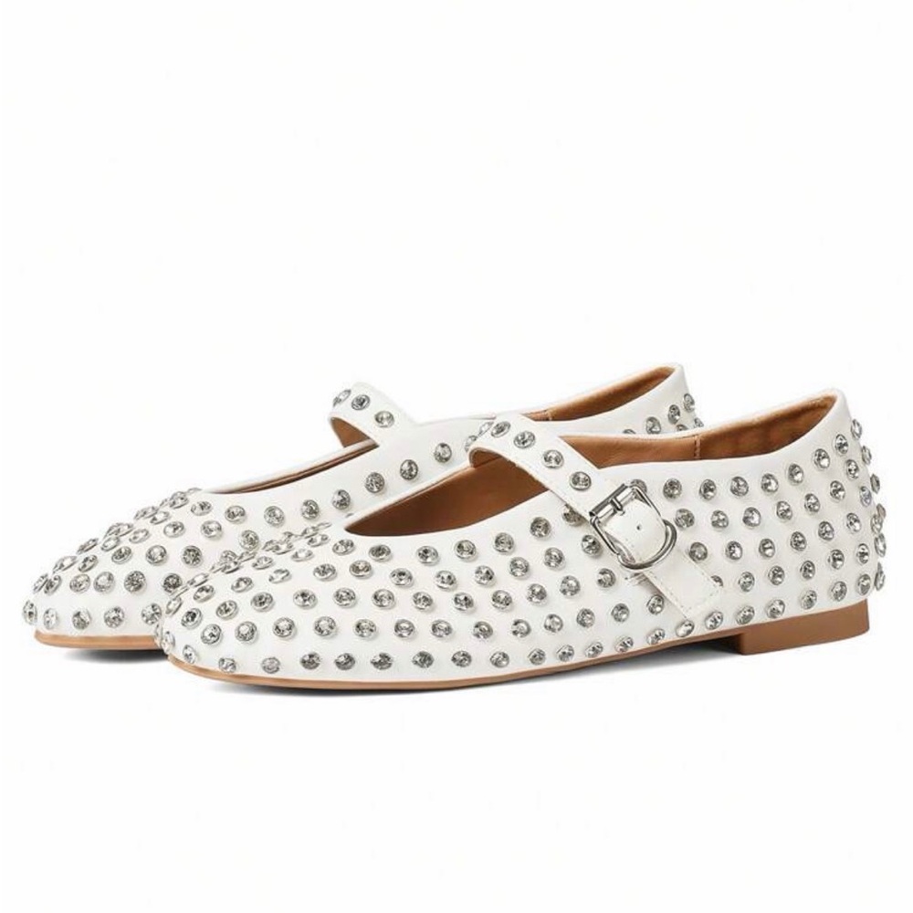 Crystal Rhinestone White Mary Jane Ballet Flats